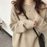 fall wardrobe capsule round Neck Sweater for Women Autumn and Winter New Loose Retro Lazy Style Solid Color Pullover Soft Glutinous Thickened Sweater for Women