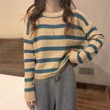 joker costume female outfit round Neck Striped Knitted Bottoming Shirt Sweater Women's Autumn and Winter Fashion Japanese Style Lazy Style Loose Pullover Top