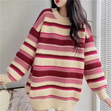 trio halloween costumes round Neck Chic Vintage Striped Sweater for Women Autumn and Winter New Lazy Style Outerwear Versatile Pullover Sweater