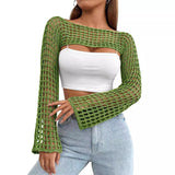 dti outfits Crochet Shrug Y2K Hollow-out Short Top See-through Summer Knitted Sweater