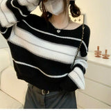 college outfits Striped Sweater Women's Autumn and Winter New Women's Chic Gentle Design Fashionable All-Match Sweater Top