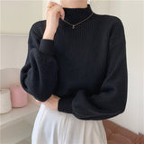 fall fashion 2024 New Bottoming Half Turtleneck Solid Color Lantern Sleeve Korean Style Knitted Sweater Top for Women