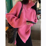 outfit inspo fall Autumn and Winter New High Lapel Double Zipper Women's Elegant Lazy Style Mid-Length Loose Western Style Sweater Trendy Sweater