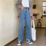 casual fall outfits Retro Mop Jeans Women's Spring and Autumn High Waist Draping Straight Loose Slimming Narrow Wide Leg Pants