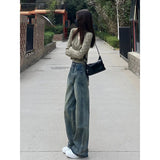 grunge outfits Women's American-Style Wide-Leg Jeans Autumn New Retro High Waist Loose Slimming All-Match Straight Mop Pants