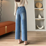 2000s fashion Women's Wide-Leg Jeans Fall New High Waist Versatile Slimming Loose Contrast Color Cropped Straight Pants