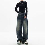 2000s fashion Harajuku Fashion High Waist Women's Spring and Autumn New All-Match Zipper Light Color Washed Trendy Jeans Simple Straight Pants