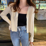 datenight fall outfits V-neck Knitted Cardigan Women's Spring and Summer Top Sweater Short Slim Sweater Small Coat