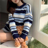 trio halloween costumes round Neck Chic Vintage Striped Sweater for Women Autumn and Winter New Lazy Style Outerwear Versatile Pullover Sweater