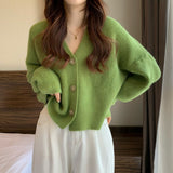 datenight fall outfits Korean Gentle Style Solid Color Simple Sweater Women's Coat Spring and Autumn Slim Slimming Short Knitted Cardigan