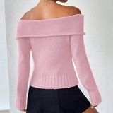 dream clothes off-Shoulder off-Shoulder Sweater Autumn and Winter Solid Color Thread Slim-Fit Long Sleeve Sweater