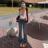 y2k outfits Autumn and Winter American Retro Hot Girl Low Waist Flared Pants Simple Slim Slimming Stretch Jeans