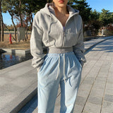 Autumn and Winter New Korean Style Hooded High Waist Casual Zipper Cardigan Coat Fashionable Sports Short Sweater Women's Fashion