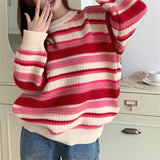 trio halloween costumes round Neck Chic Vintage Striped Sweater for Women Autumn and Winter New Lazy Style Outerwear Versatile Pullover Sweater