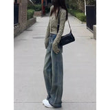 grunge outfits Women's American-Style Wide-Leg Jeans Autumn New Retro High Waist Loose Slimming All-Match Straight Mop Pants