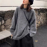 frat outfits Lazy Style Mori Loose round Neck Pullover Women's Autumn and Winter New Retro Solid Color plus Size Sweater Women's