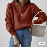 outfit Korean-Style Lady Elegant Solid Color Simple Zipper Long-Sleeved Sweater Autumn Warm Top Fashion Casual Western Style All-Matching