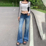 y2k outfits American Retro Low Waist Hot Girl Flared Pants Slimming Jeans Women's Early Autumn Trousers Lengthened