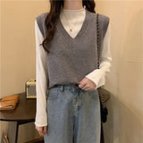 business casual outfits for women Vest Women's Spring and Autumn New V-neck Vest Sweater Top Autumn and Winter Outer Wear Overlapping Waistcoat Sweater Vest