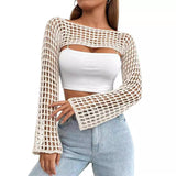 dti outfits Crochet Shrug Y2K Hollow-out Short Top See-through Summer Knitted Sweater