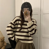 joker costume female outfit Sweet Striped Milk Short Sweater Women's Clothing Autumn and Winter Lazy Gentle Wind Wear Top Small