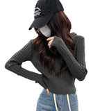 casual outfits Autumn Women's Mishen * Hooded Twist Sweater Women's Autumn Short V-neck Tight Waist Sweater Pullover Top