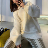 frat outfits Lazy Style Mori Loose round Neck Pullover Women's Autumn and Winter New Retro Solid Color plus Size Sweater Women's