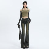 2000s fashion Skinny Jeans Women's Autumn and Winter New Pocket High Waist Slimming Small Mop Horseshoe Flared Pants