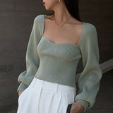 business casual outfits Solid Color Knitted Bottoming Shirt Women's Autumn and Winter French Retro Sweater Women