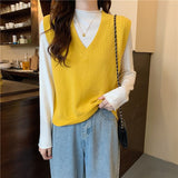 business casual outfits for women Vest Women's Spring and Autumn New V-neck Vest Sweater Top Autumn and Winter Outer Wear Overlapping Waistcoat Sweater Vest