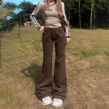 women’s outfits American Retro Low Waist Brown Flared Pants Slim Fit Slimming Autumn and Winter Jeans Women Trousers Lengthened