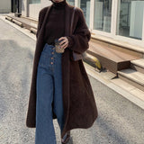 business casual outfits Korean Style Autumn and Winter New Style Faux Mink Velvet Sweater Women's Cardigan Outer Wear over the Knee Long Loose Overcoat Women's Coat