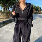 Autumn and Winter New Korean Style Hooded High Waist Casual Zipper Cardigan Coat Fashionable Sports Short Sweater Women's Fashion