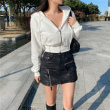 Autumn and Winter New Korean Style Hooded High Waist Casual Zipper Cardigan Coat Fashionable Sports Short Sweater Women's Fashion