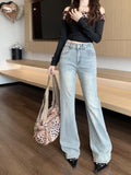 throwback thursday outfits spirit week Retro Washed Nostalgic Jeans Women's Autumn High Waist Slim Stretch Micro Flared Pants