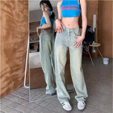 Lanfubeisi outfit inspo fall Light Blue Jeans High Waist Mopping Pants Women's Summer American Retro Loose Wide Leg Pants Straight Pants Drape Pants