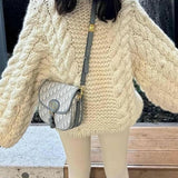 fall outfits 2024 Spring and Autumn Fashion Elegant round Neck Bell Sleeve Knitted Sweater Loose All-Match Top