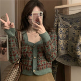 fall outfits aesthetic Fall New Korean Style Elegant Retro Flower Age-Reducing Sweet Knitted Sweater Long Sleeve Cardigan Coat for Women