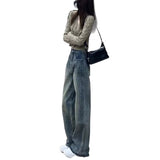 90s streetwear Women's American-Style Wide-Leg Jeans Autumn New Retro High Waist Loose Slimming All-Match Straight Mop Pants