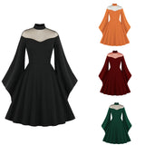 dress to impress retro glamour New Halloween Black Queen Mesh Bell Sleeve Stitching Retro Dress