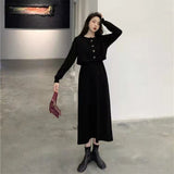 korean fashion Autumn 2024 New Women's Fashion Korean Style Sling Knitted Dress + Long Sleeve Cardigan Sweater Two-Piece Ins Fashion