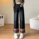 2000s fashion Women's Wide-Leg Jeans Fall New High Waist Versatile Slimming Loose Contrast Color Cropped Straight Pants