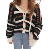 teacher outfits Korean Style Retro Hollow Flower Jacquard Sweater Women's Knitted Cardigan New Autumn Knitted Long Sleeve Cardigan Coat Fashion