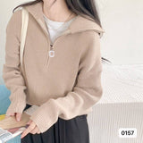 outfit Korean-Style Lady Elegant Solid Color Simple Zipper Long-Sleeved Sweater Autumn Warm Top Fashion Casual Western Style All-Matching