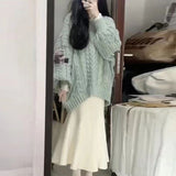 fall winery outfits Korean Style Lazy Style V-neck Sweater Retro Warm Loose Spring and Autumn Winter Gentle Style Pullover Skirt Two-Piece Set