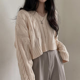 fall fashion Chic Vintage Twist Thick Needle Short Outer Sweater V-neck Loose Pullover Long Sleeve Inner Sweater for Women