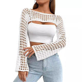 dti outfits Crochet Shrug Y2K Hollow-out Short Top See-through Summer Knitted Sweater