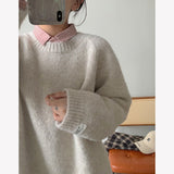 LANFUBEISI Winter New Clothes Grey Cashmere Sweater Women Autumn Loose Retro Sweater Pullovers French Solid Knit Sweater Fashion Tops