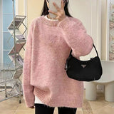 Lanfubeisi frat outfits Women's Thick Sweater Autumn and Winter New Korean Style Mid-Length Sweater Loose Lazy Style Soft Glutinous Long Sleeve Top