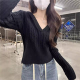 casual outfits Autumn Women's Mishen * Hooded Twist Sweater Women's Autumn Short V-neck Tight Waist Sweater Pullover Top